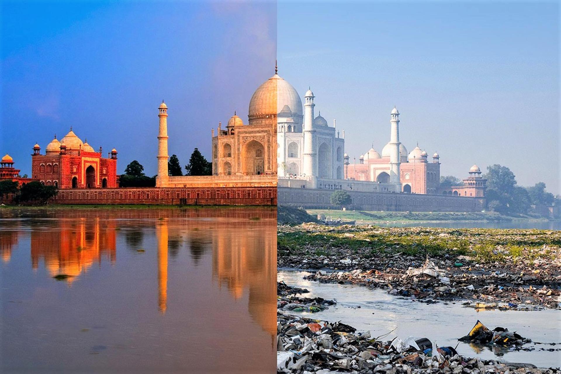 تاج محل در میان انبوه زباله