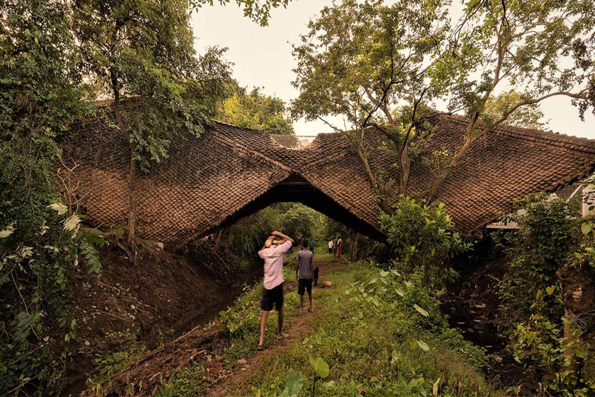 پل چوبی مسکونی در جنگل هند