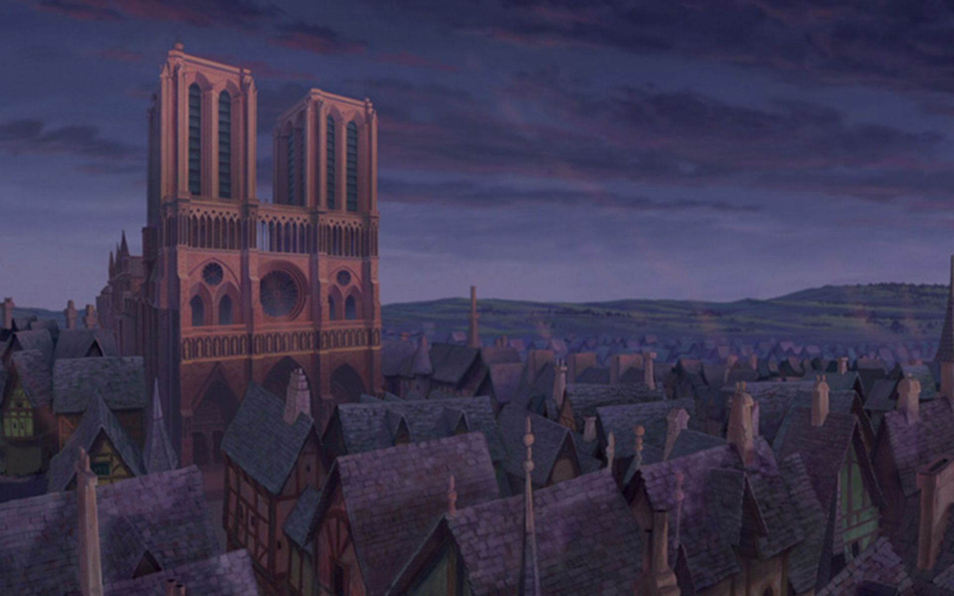 پویانمایی از کلیسای نوتردام در شب پاریس