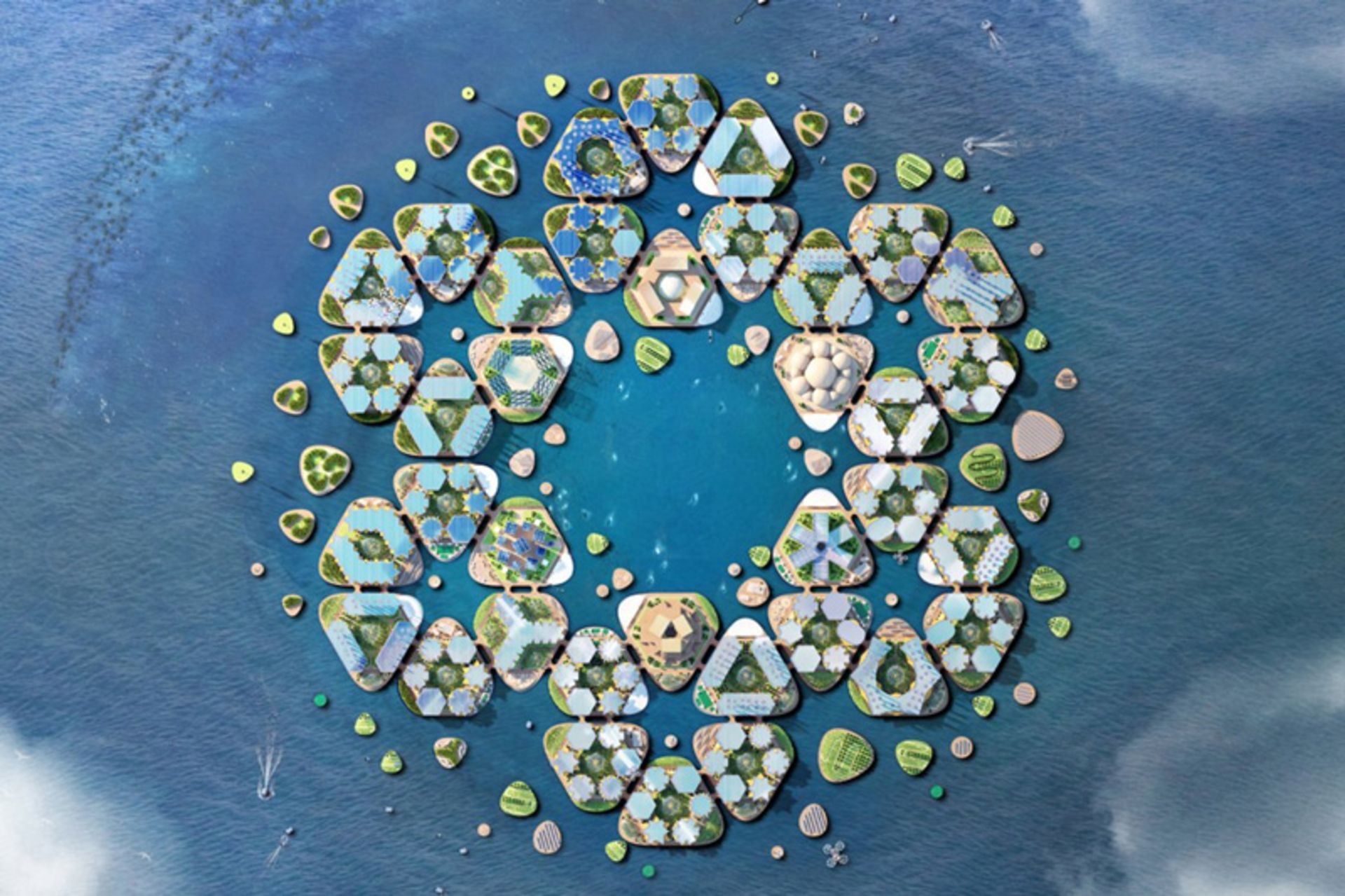 عکس هوایی از شهر پایدار و شناور اوشنیکس