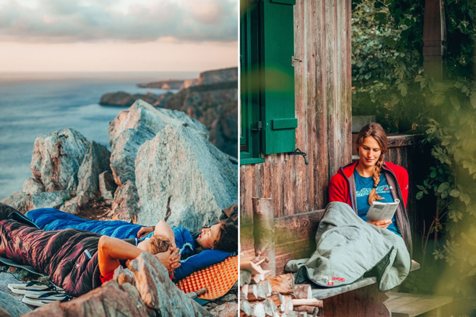 طبیعتگردان در حال استفاده از کیسه‌خواب