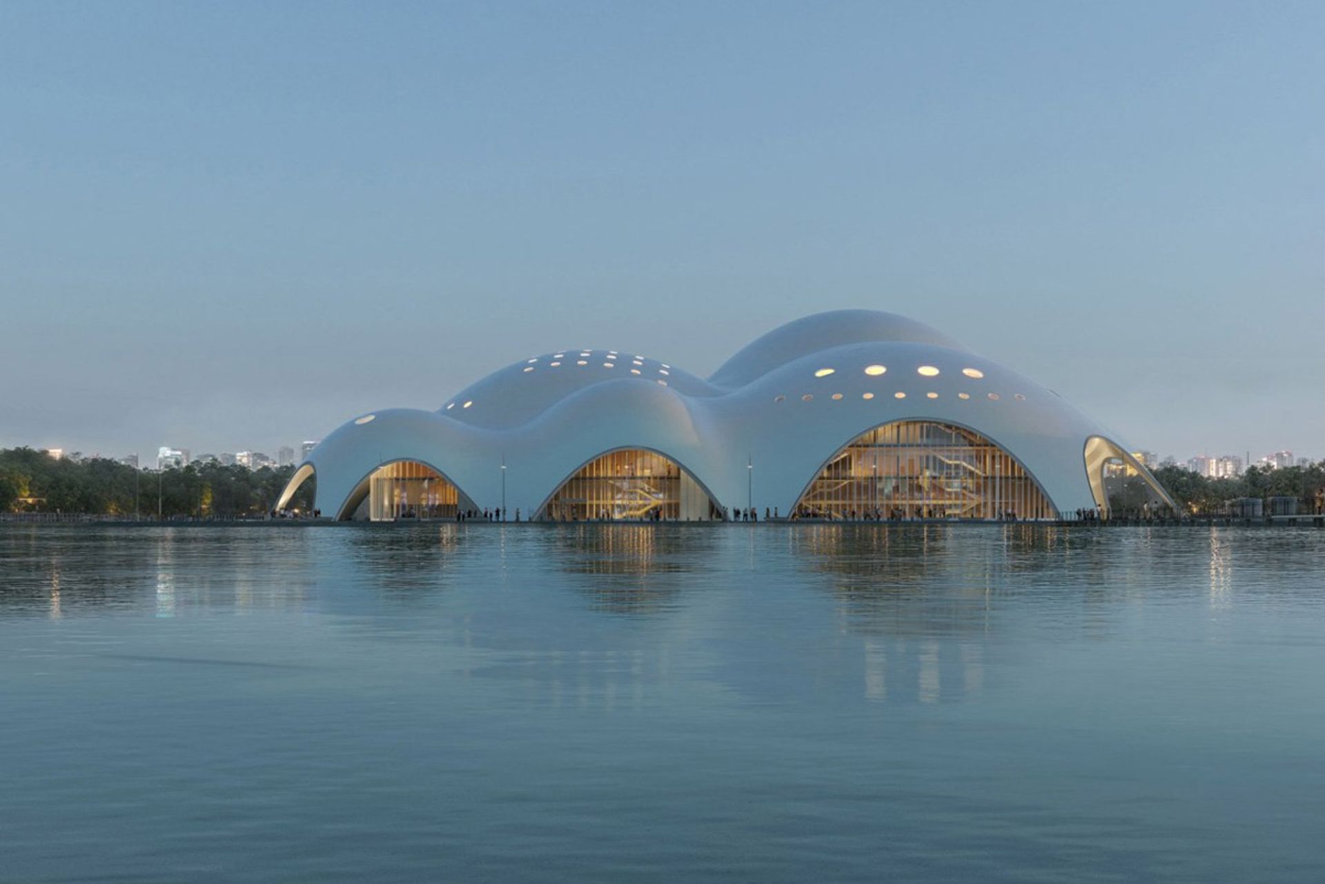 نورپردازی خانه اپرای هانوی هنگام عصر