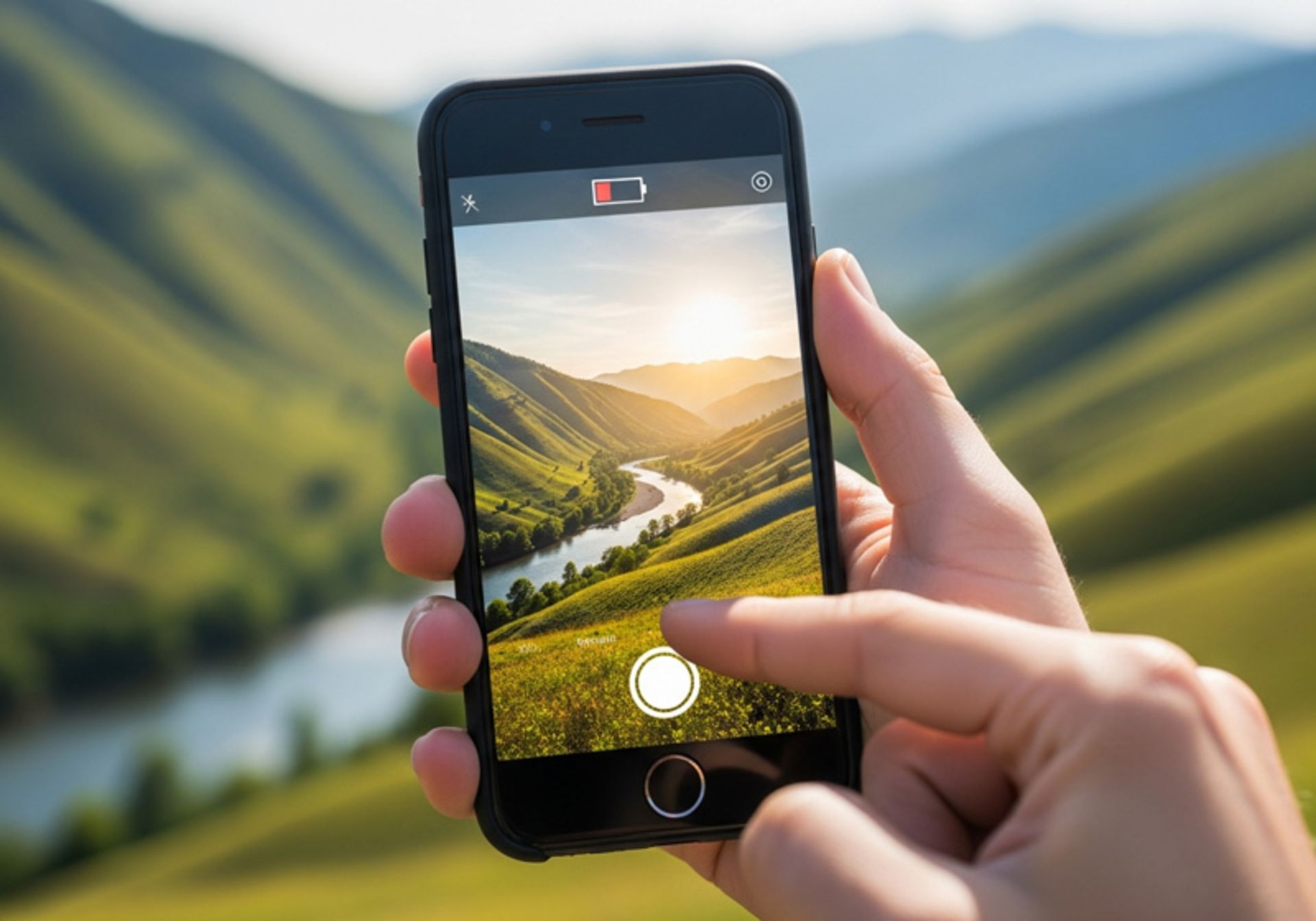 عکاسی با گوشی کم‌شارژ در طبیعت