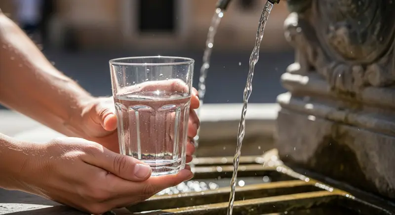 پر کردن لیوان آب از آب‌نمای خیابانی