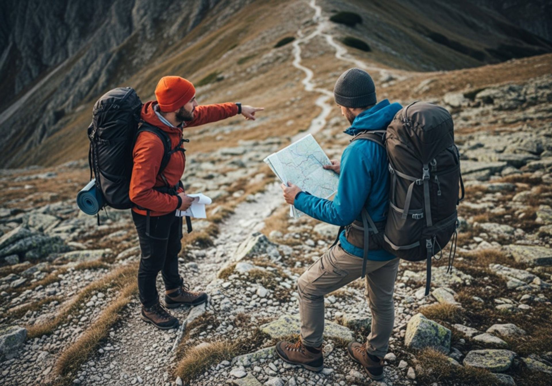 دو کوهنورد در حال استفاده از نقشه