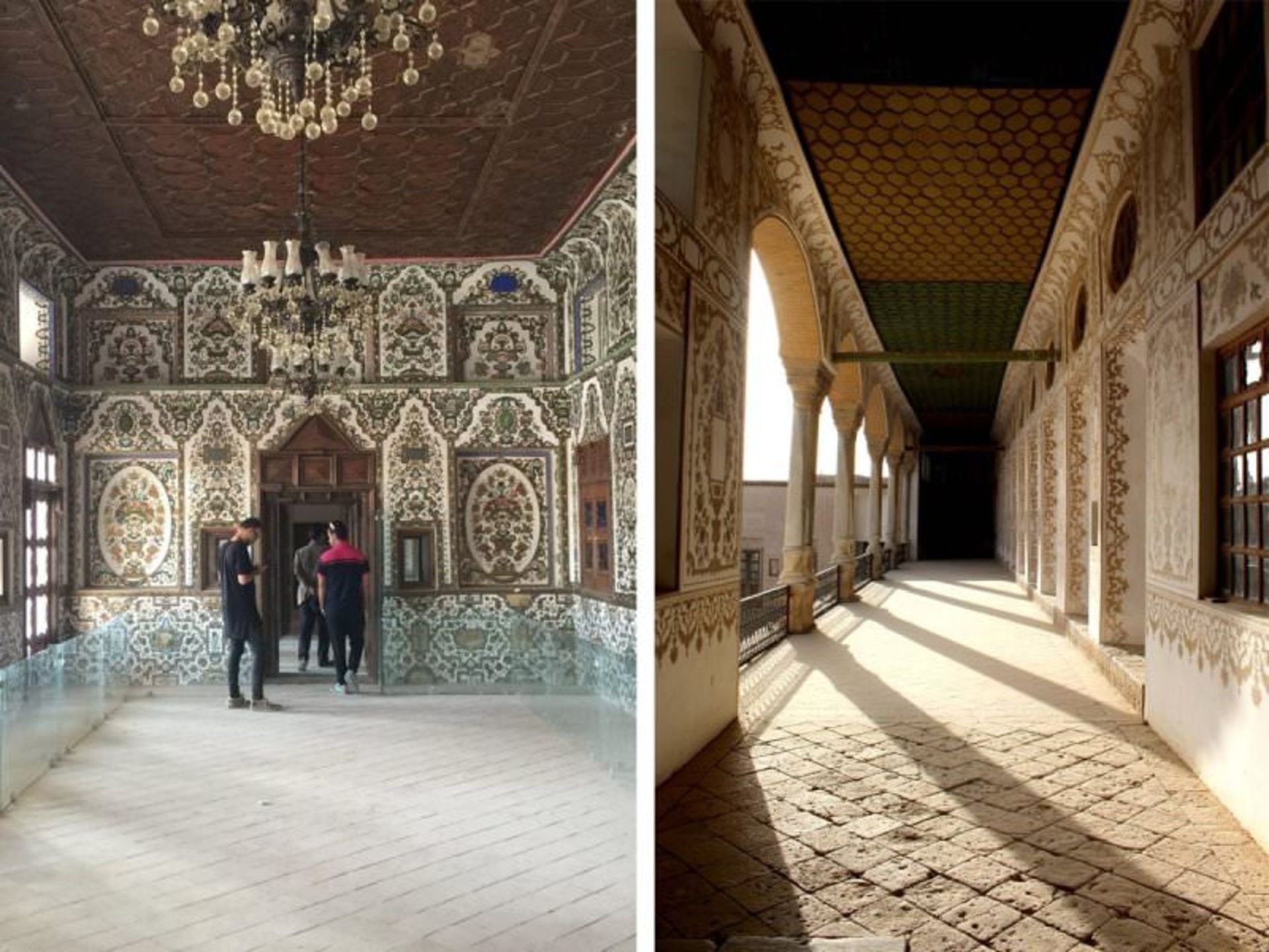 ایوان خانه ستوده (تصویر سمت راست)، اتاق پنج دری (تصویر سمت چپ)