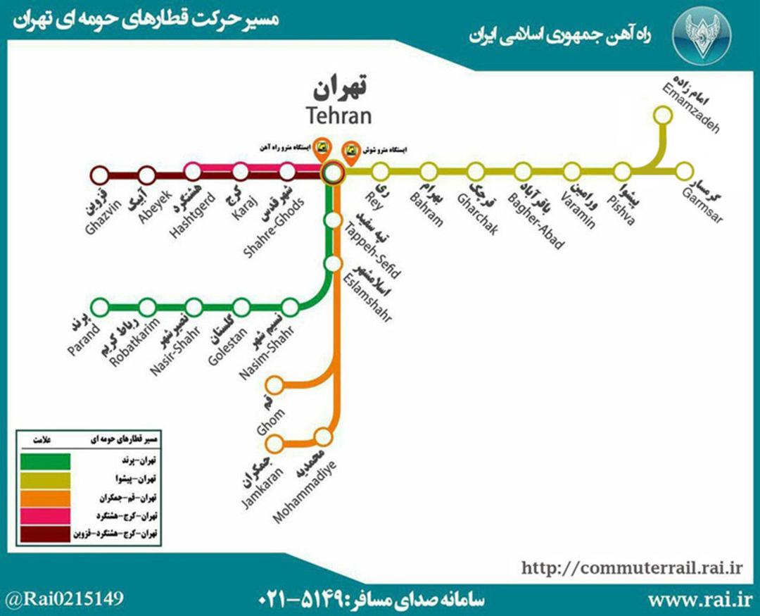 مسیر حرکت قطارهای حومه ای تهران