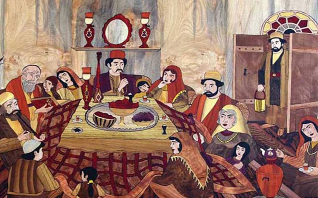 نقاشی از دورهمی خانواده در شب یلدا