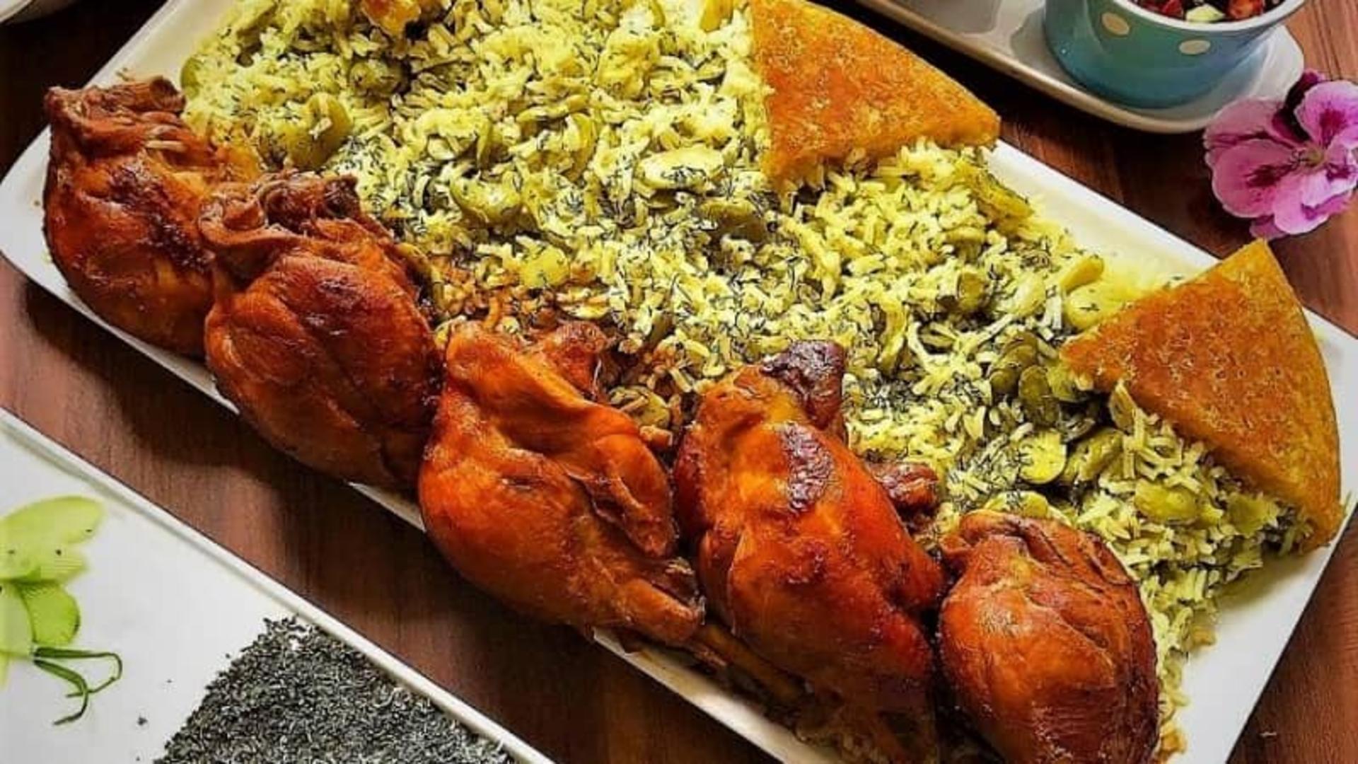 سرو باقالی پلو با ماهیچه رستورانی