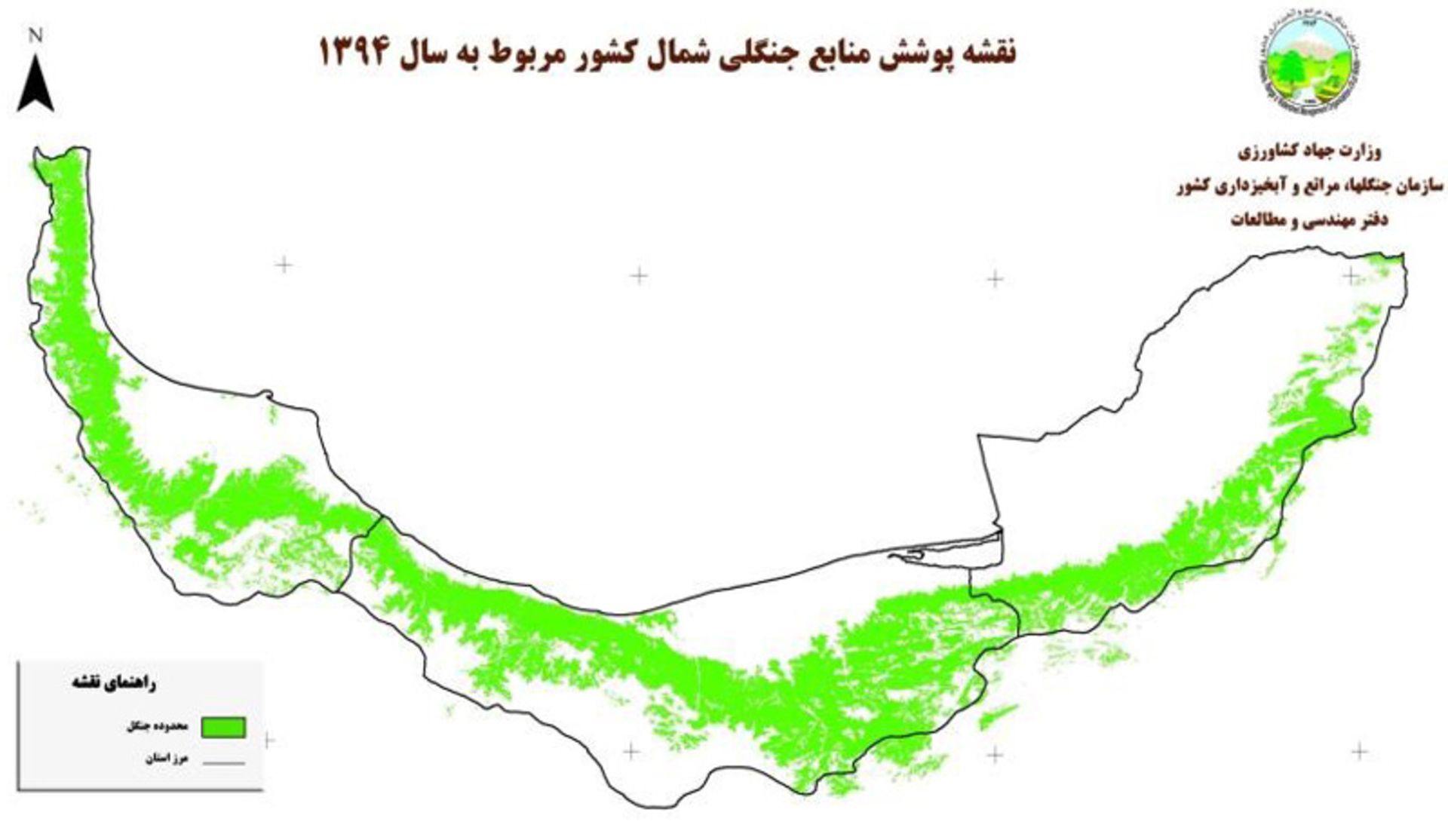 نقشه جنگل های هیرکانی در حاشیه دریای خزر