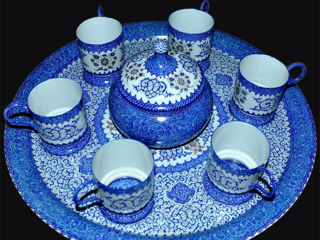 ست قهوه خوری و قندان آبی فیروزه ای
