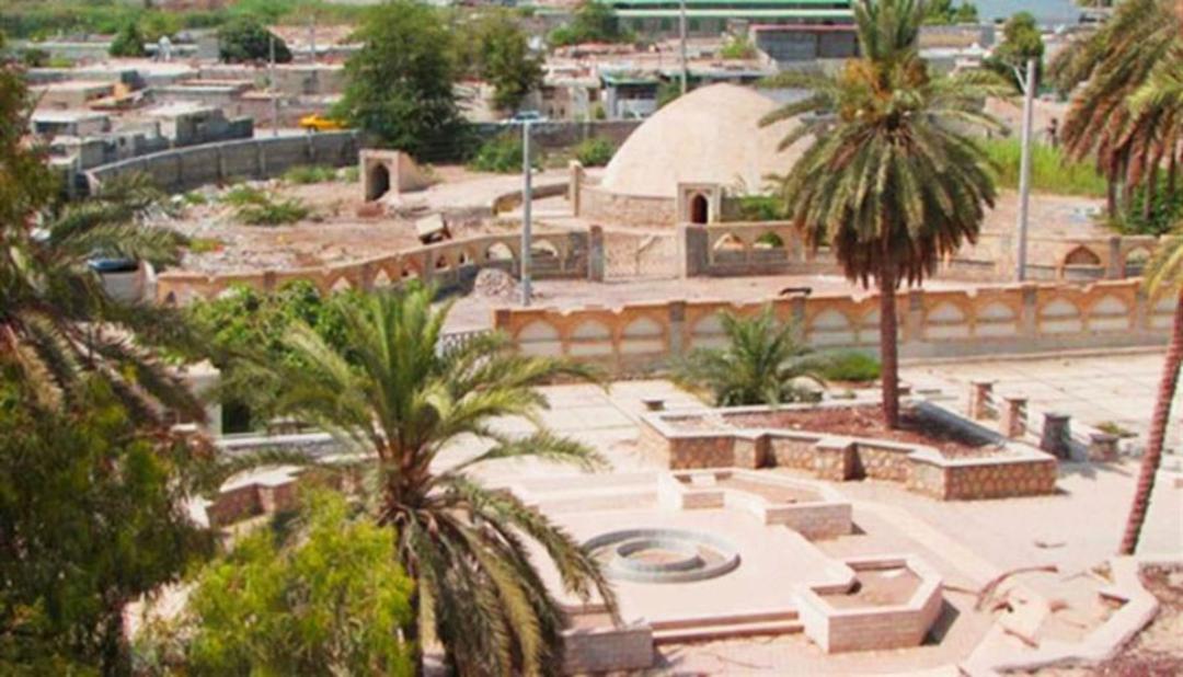 نمایی از بالا از برکه‌های باران و نخل‌های اطراف آن در شهر بندر عباس 