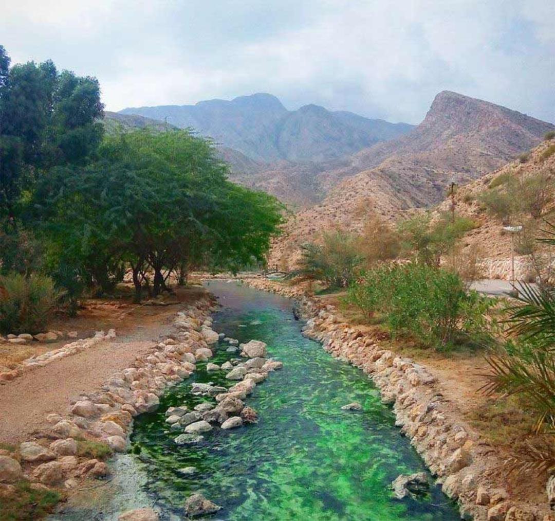 چشمه آب‌گرم گنو در میان درختان در نزدیکی بندر عباس