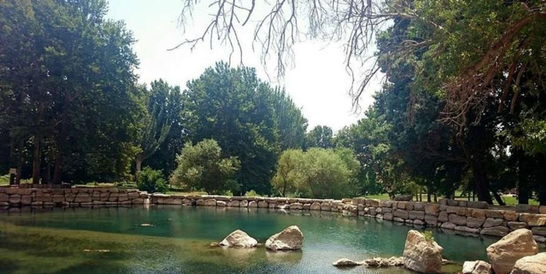 سرآب بیستون و درختان سرسبز اطراف آن