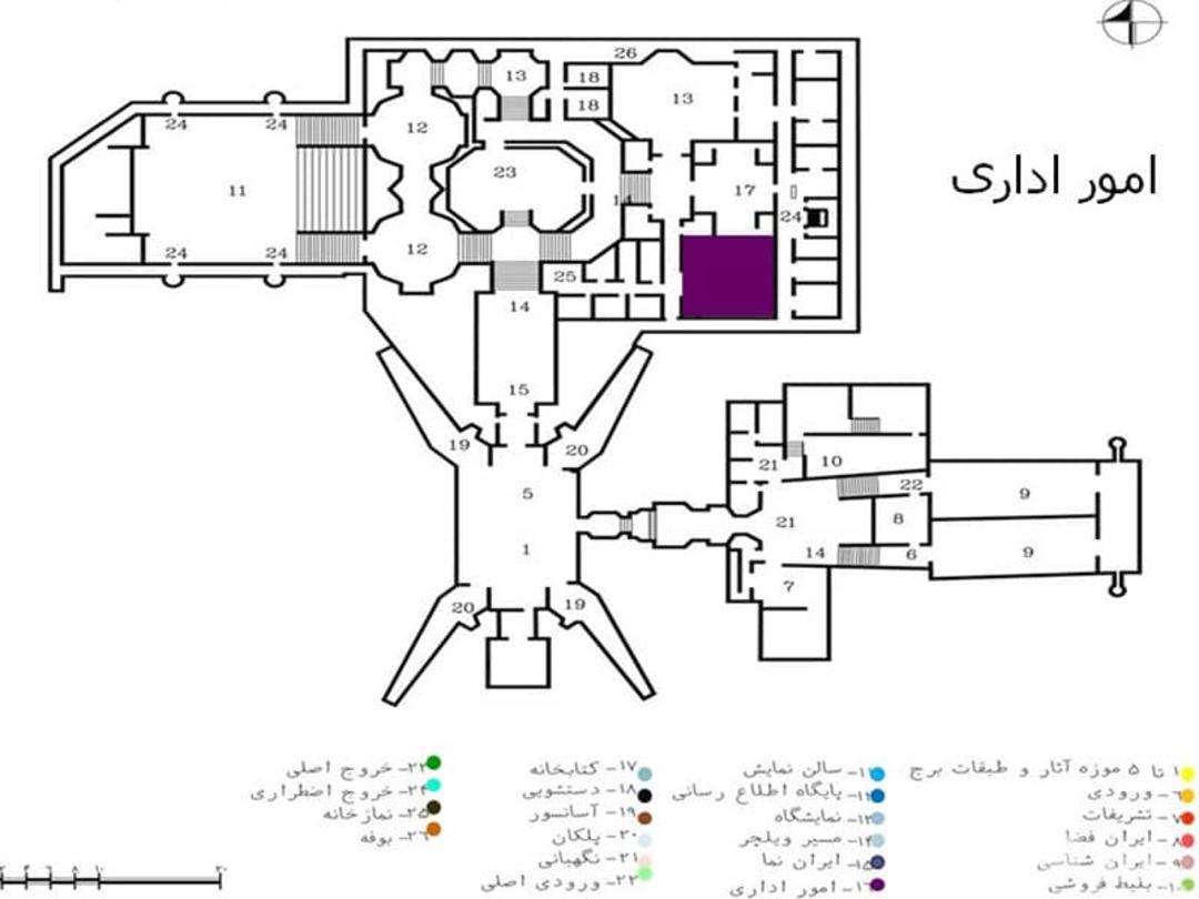 پلان یک ساختمان با بخش های مختلف