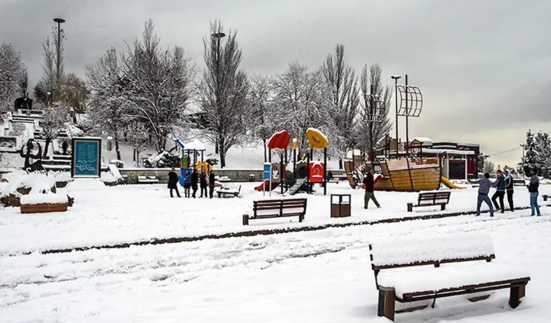 بام تهران در جوار پیست توچال پوشیده از برف