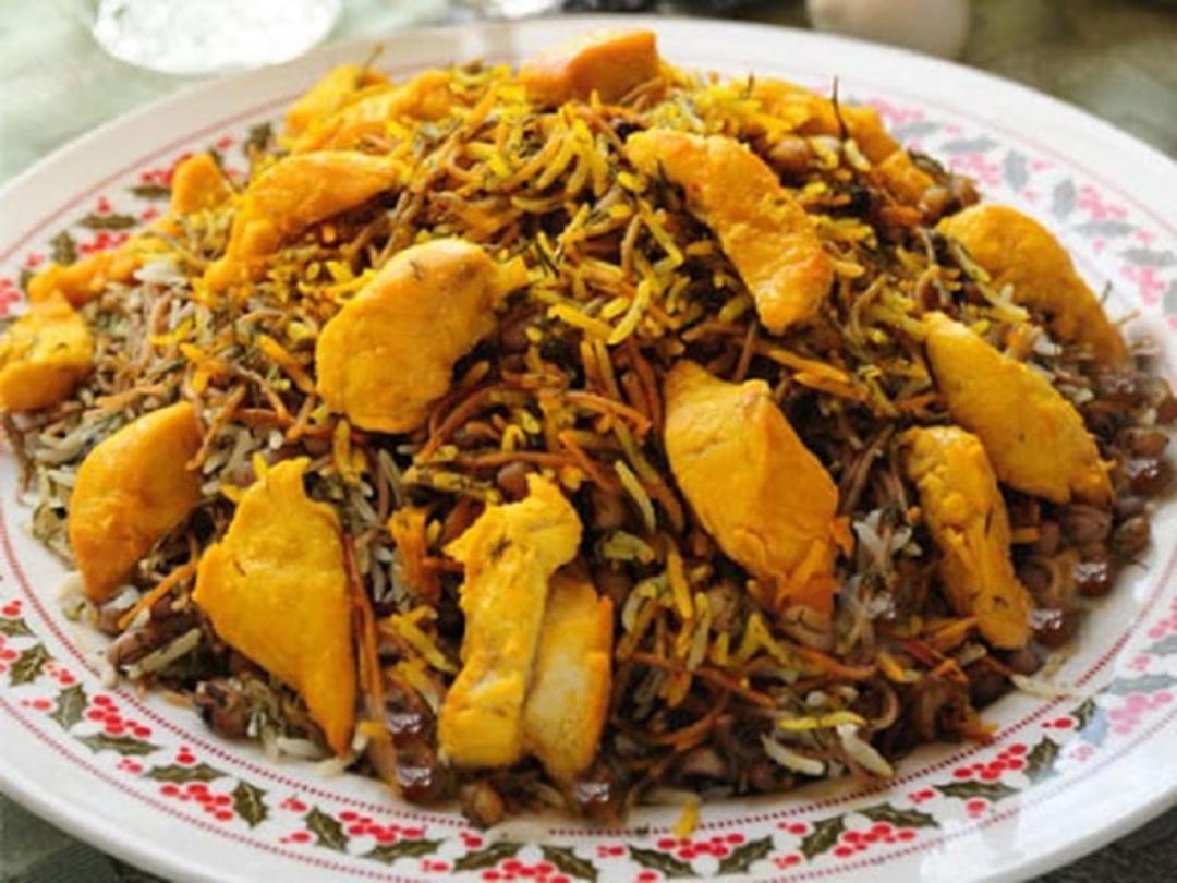 رشته پلو با عدس