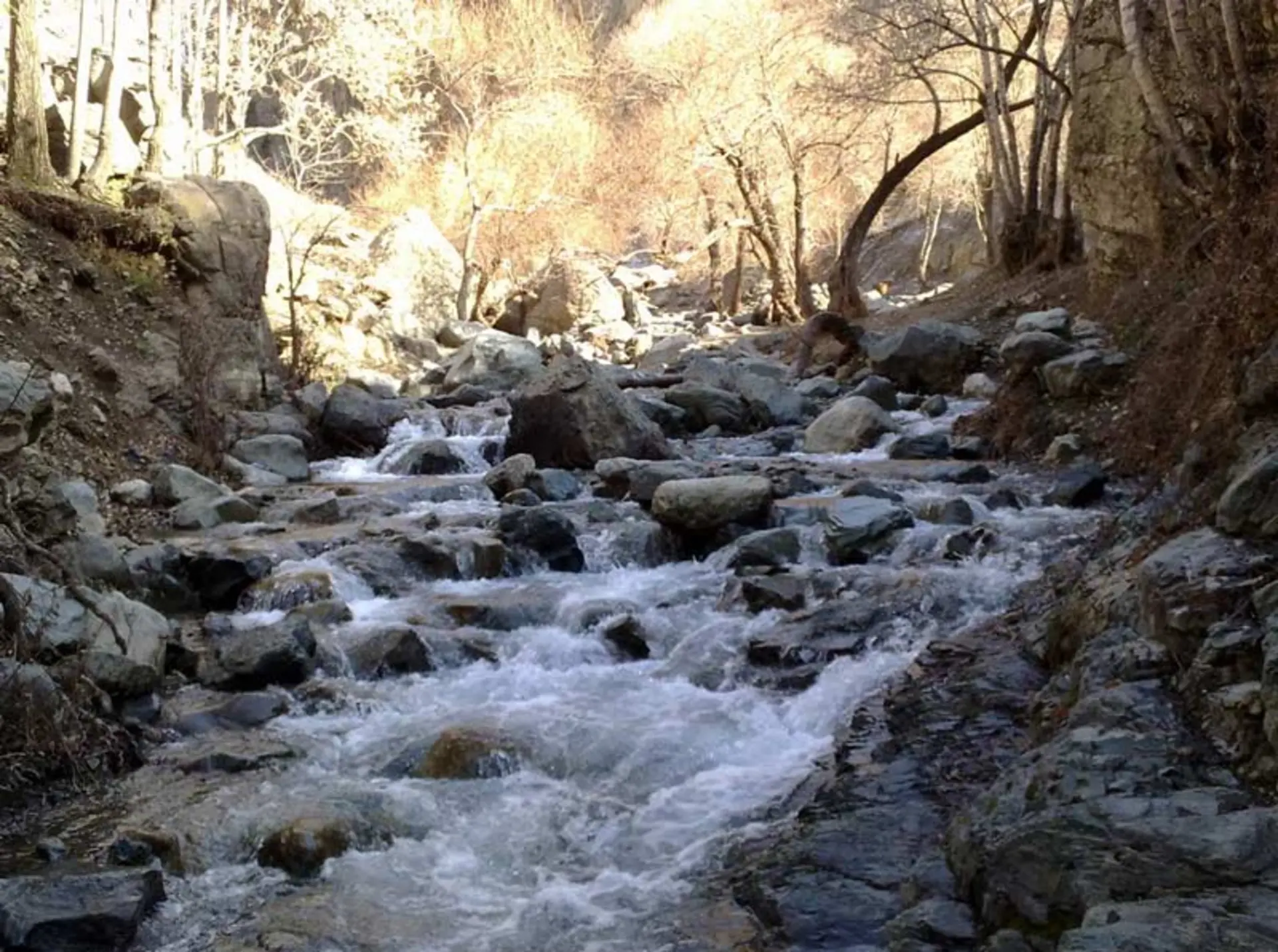 رودخانه دارآباد با شدت زیاد میان سنگ ها
