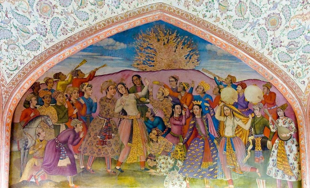نقاشی قدیمی از چهارشنبه سوری و برپایی آتش