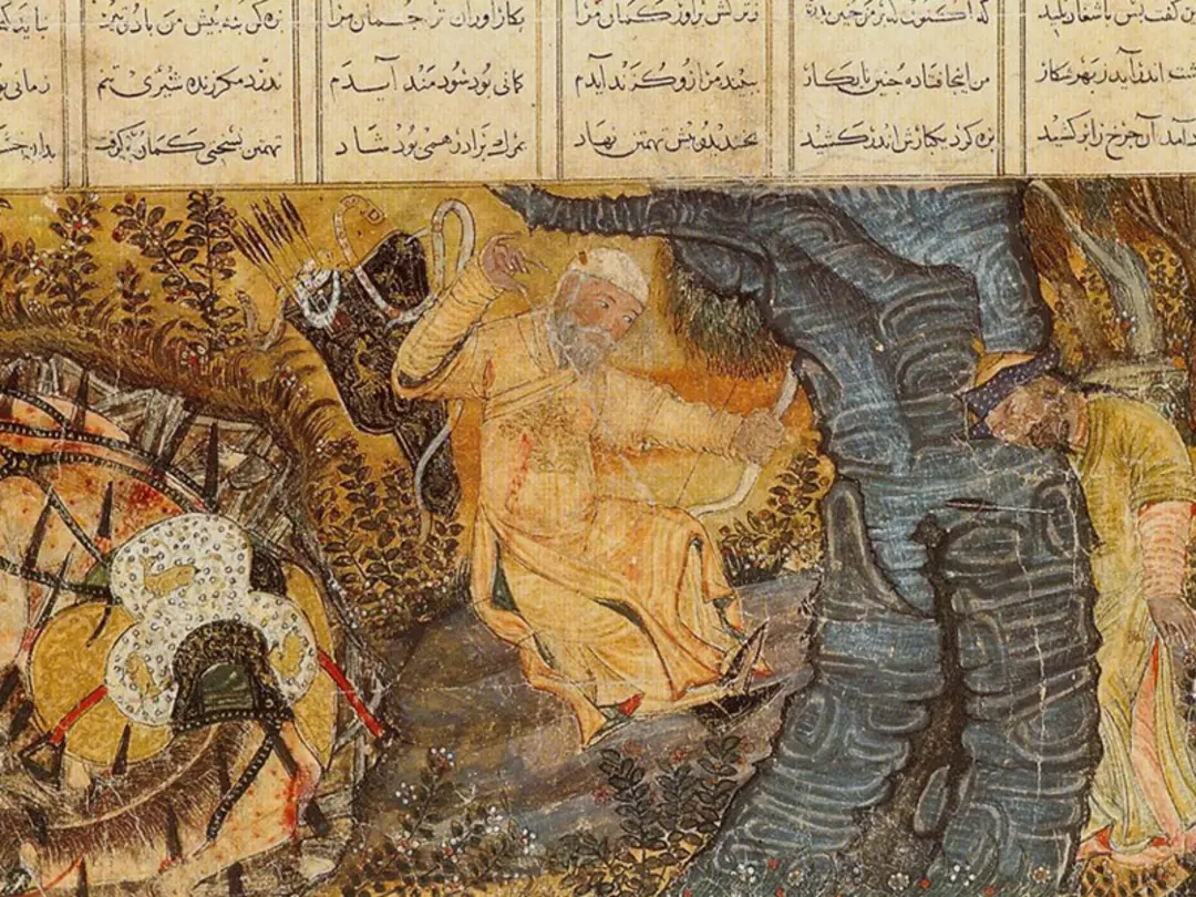 نقاشی تاریخی از صحنه کشته شدن رستم به دست شغاد