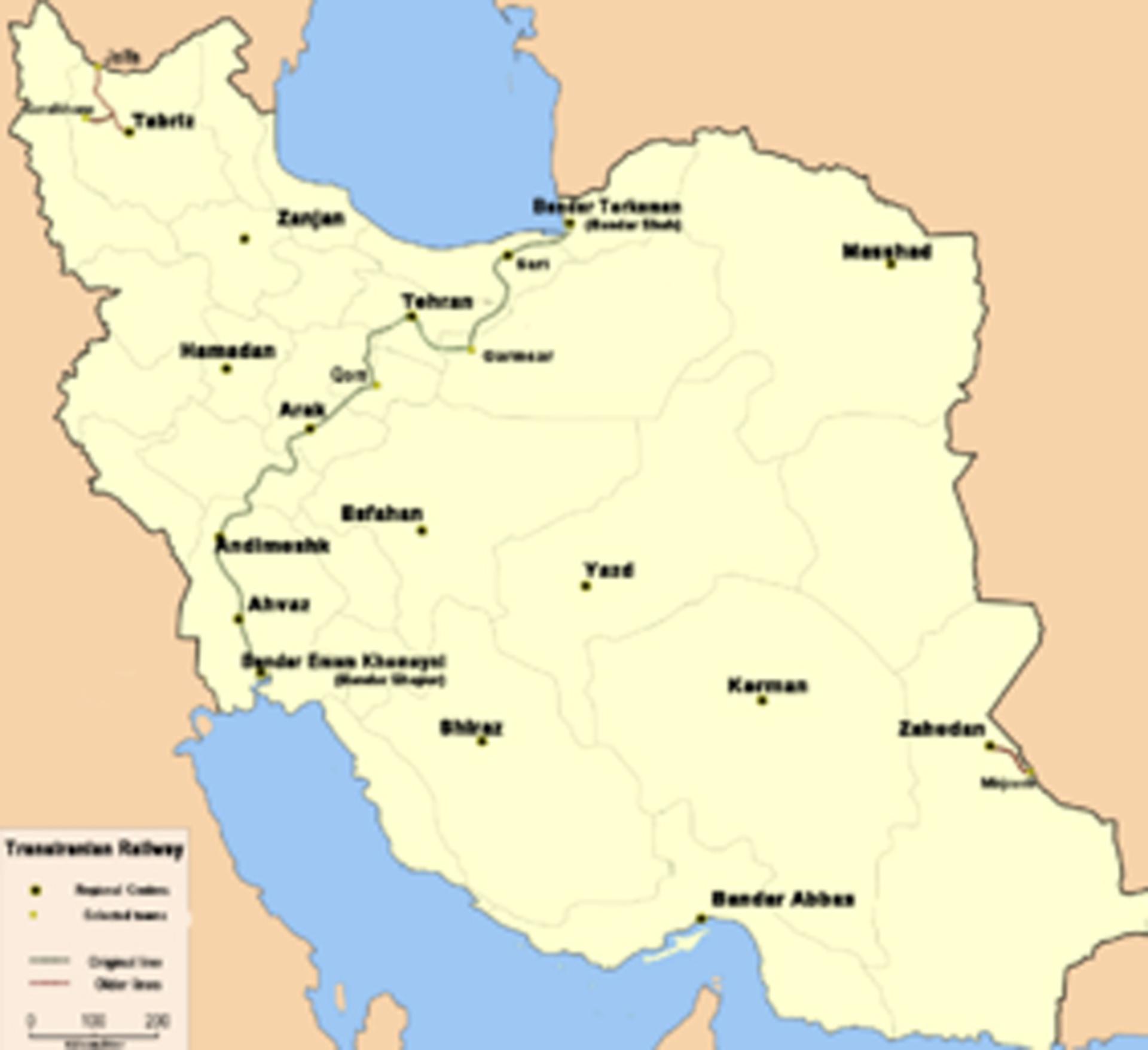 خط ریل راه آهن سراسری ایران روی نقشه
