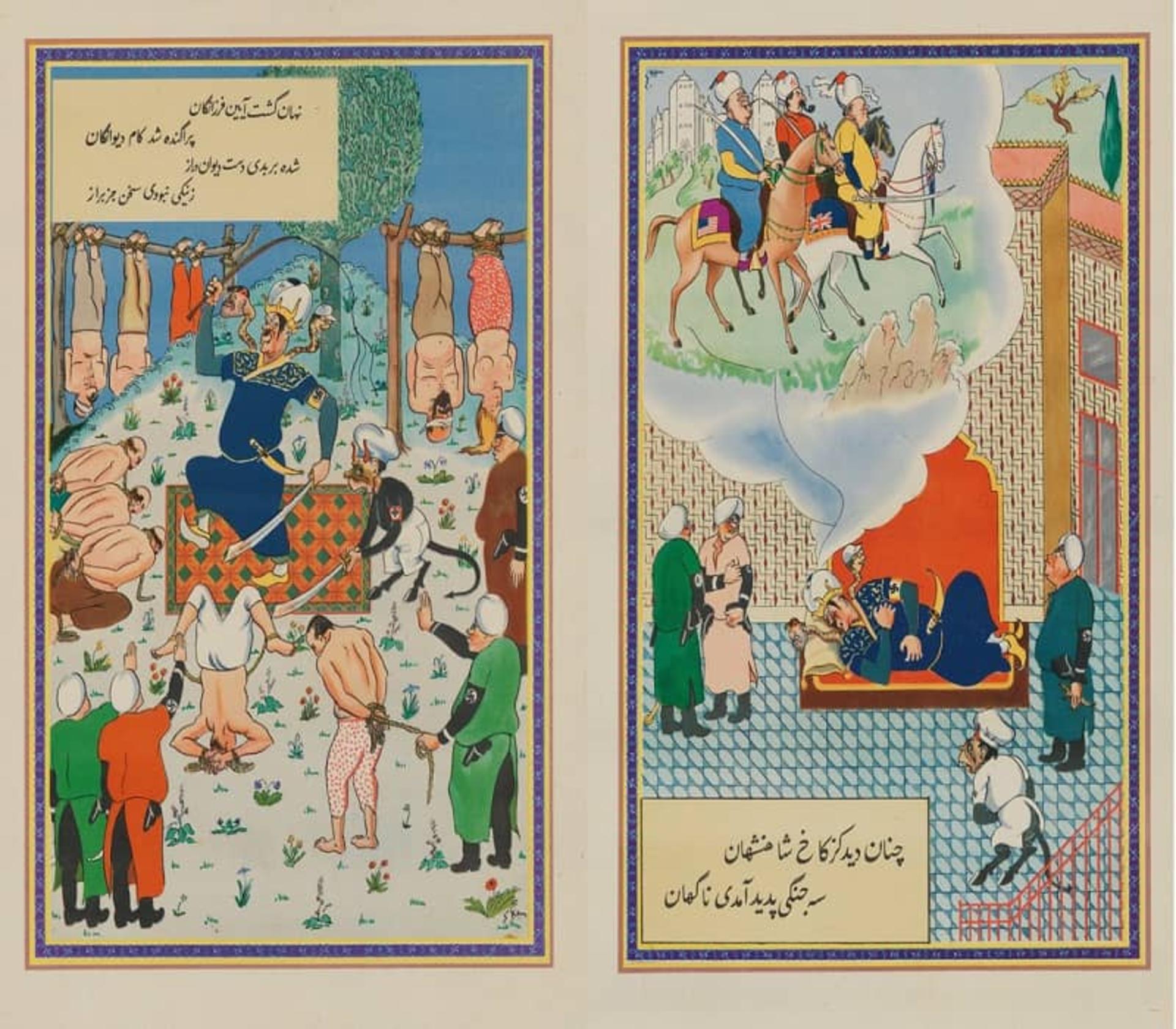 نقاشی از خواب آشفته ضحاک و کشتار جوانان در قتلگاه ضحاک