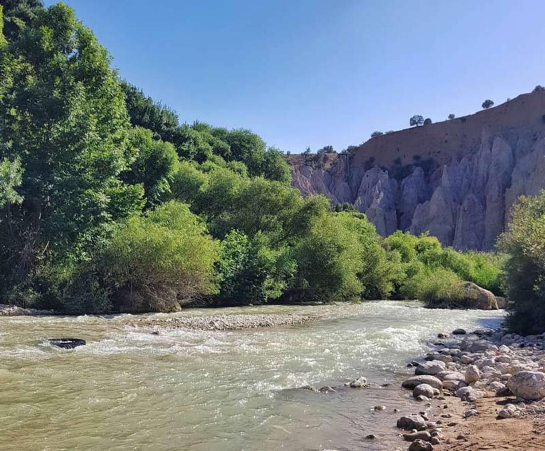 رودخانه در جوار درختان سبز و کوه در منطقه ماله گاله