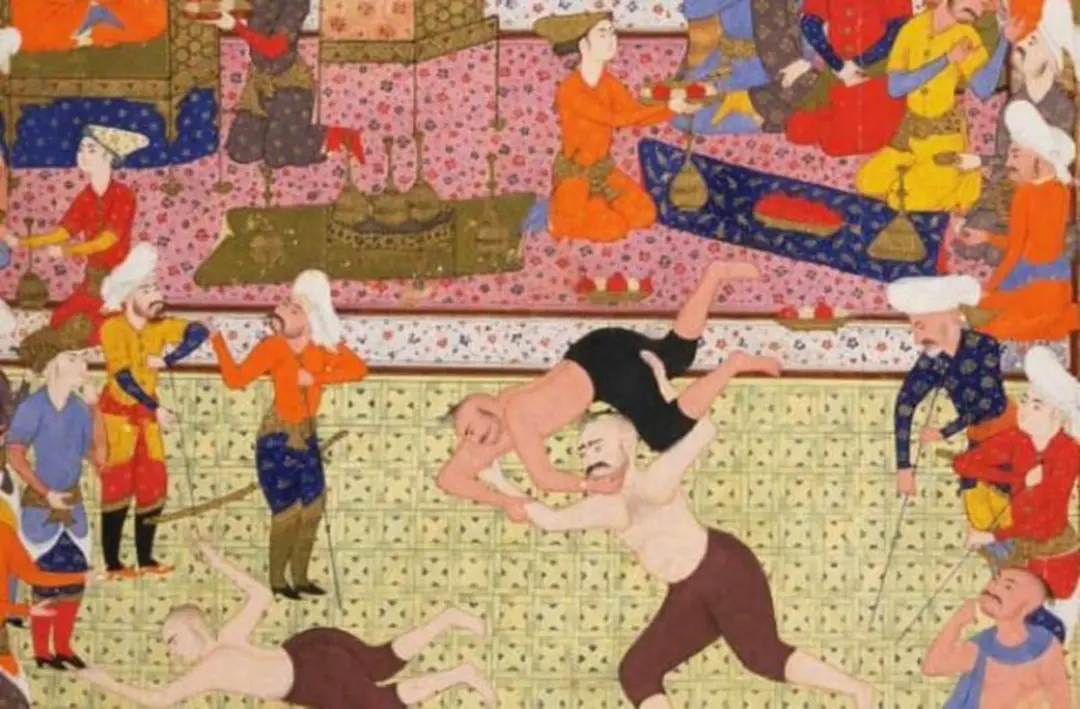 نقاشی تاریخی از کشتی گرفتن پوریای ولی