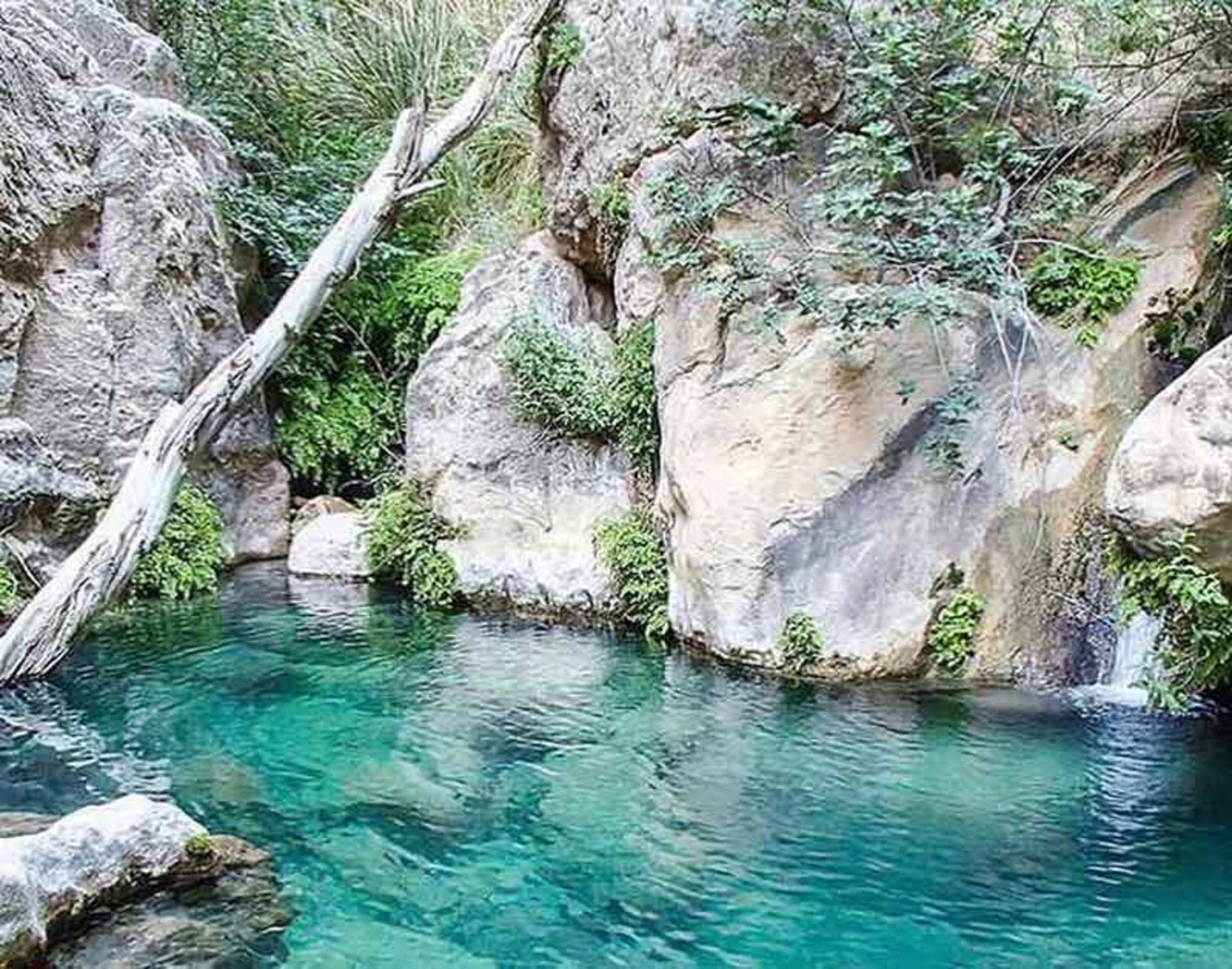حوضچه با آب زلال داخل تنگه رغز میان صخره ها