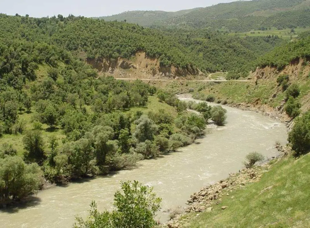رودخانه زاب میان کوهپایه های سرسبز اطراف سردشت