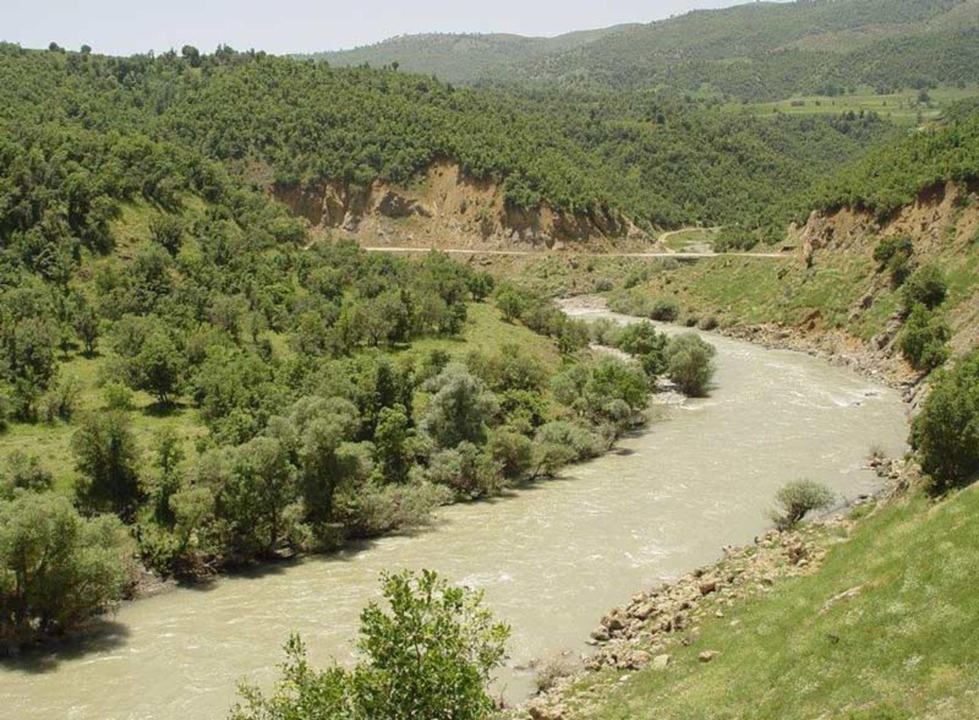رودخانه زاب میان کوهپایه های سرسبز اطراف سردشت