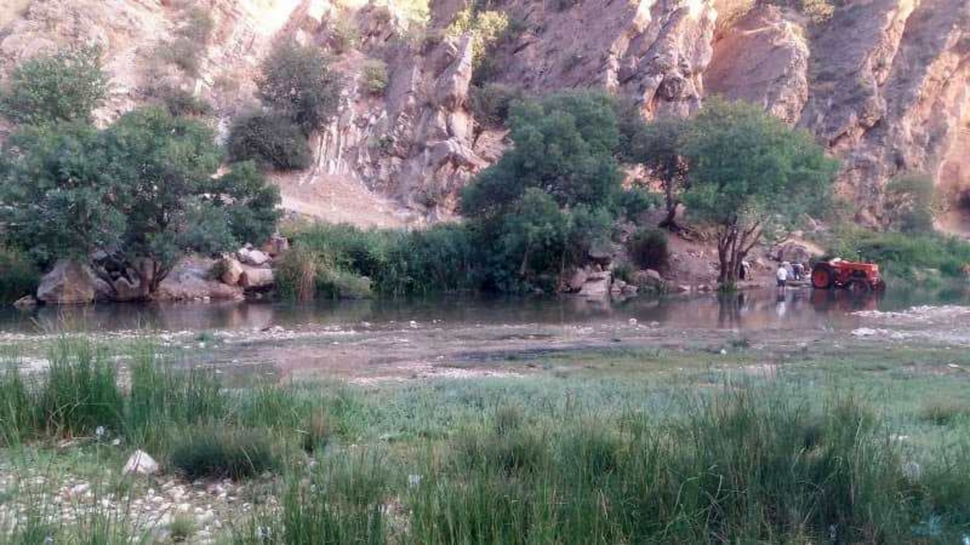 جریان رودخانه ای پرآب از منطقه ای سرسبز