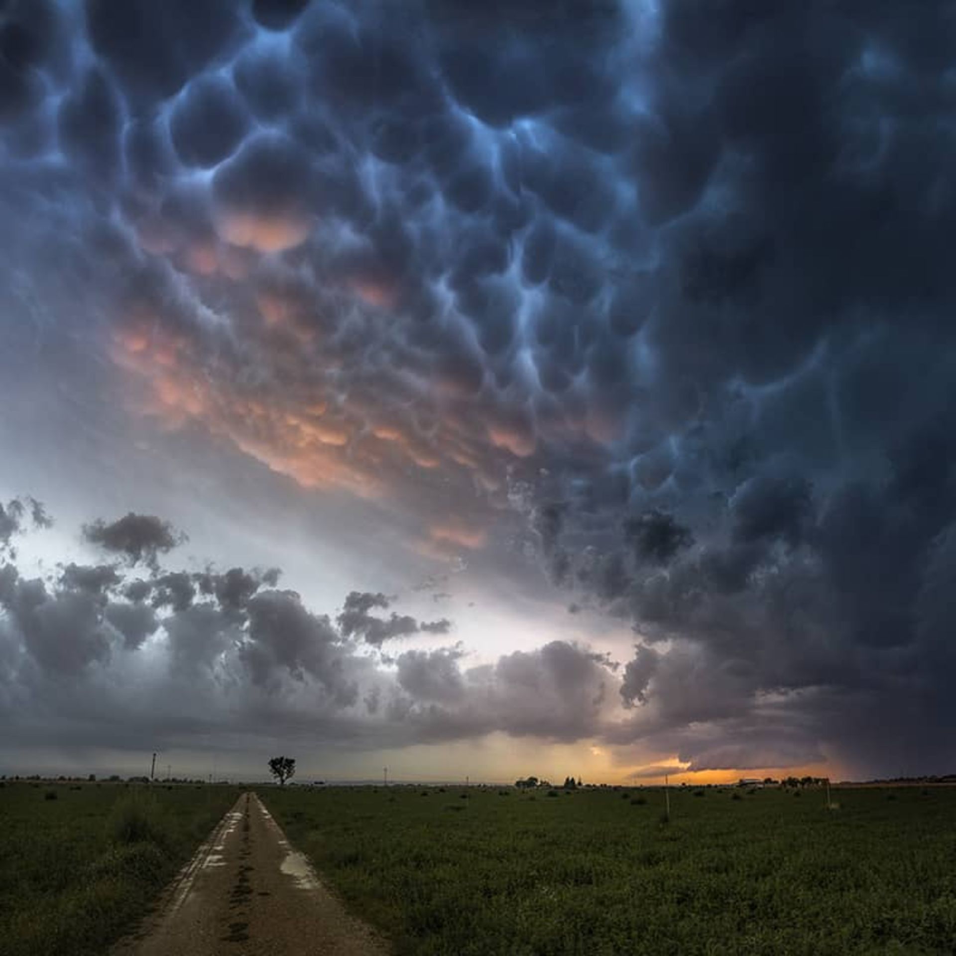 آسمان تیره بر فراز جاده ای خلوت