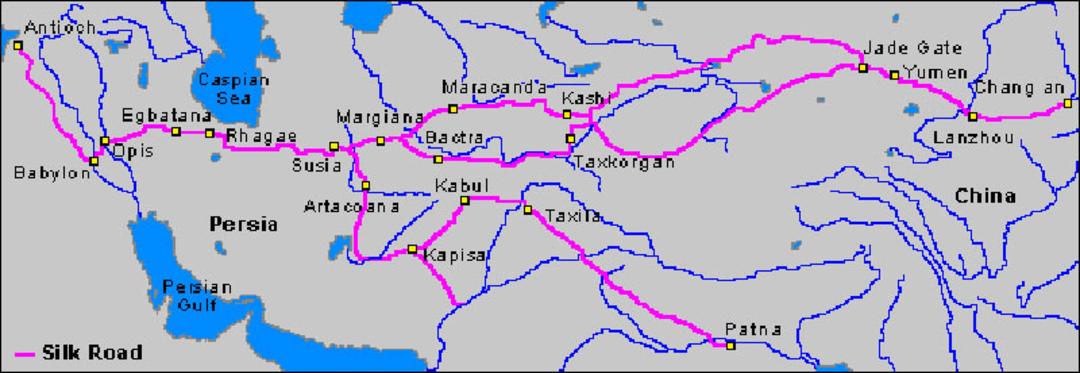 نقشه شاهراه های اصلی جاده ابریشم