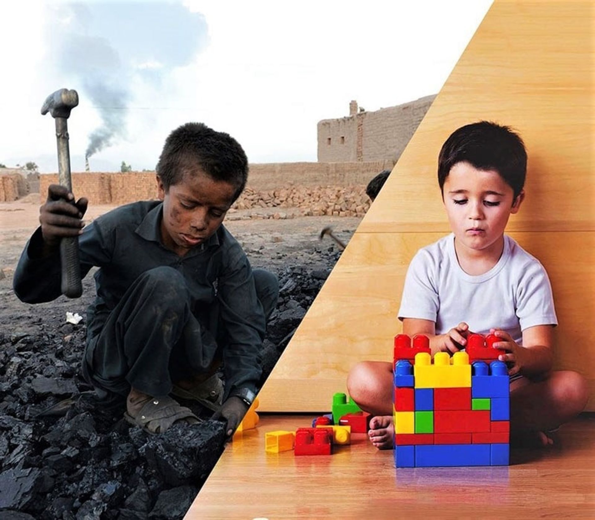 روایت حال کودک فقیر و غنی در یک تصویر