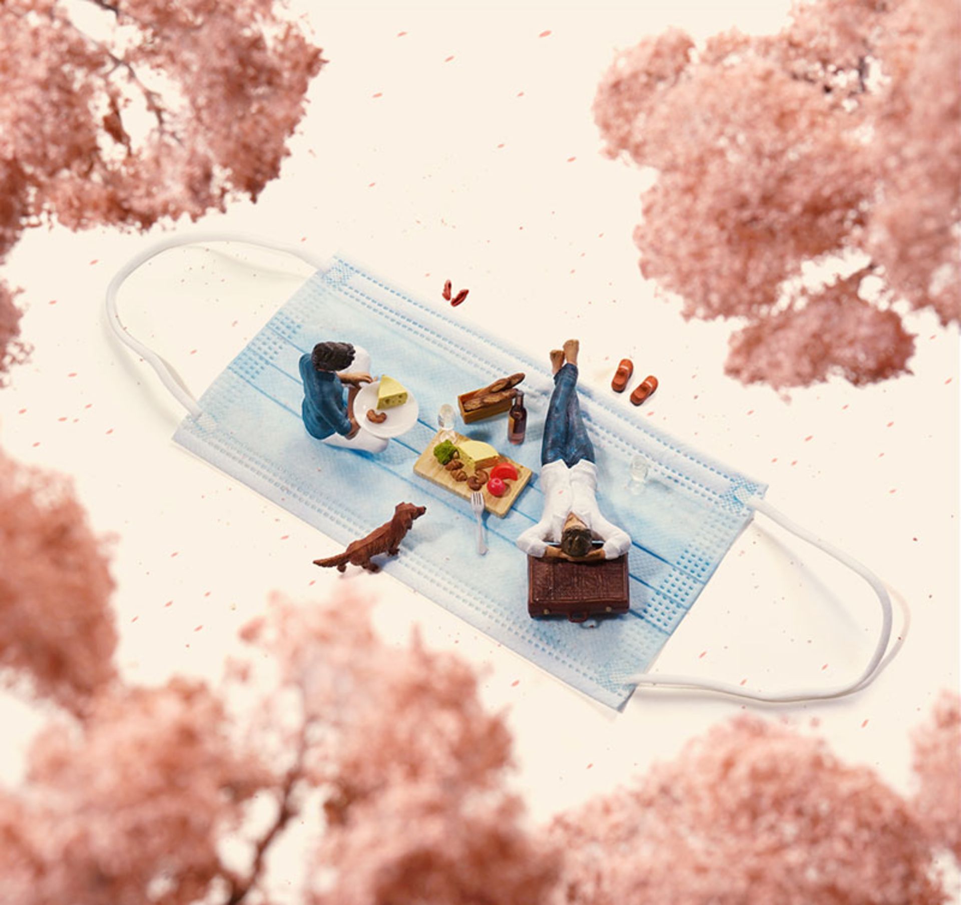 نمایش پیک نیک خانوادگی روی ماسک؛ منبع و صاحب اثر Tatsuya Tanaka