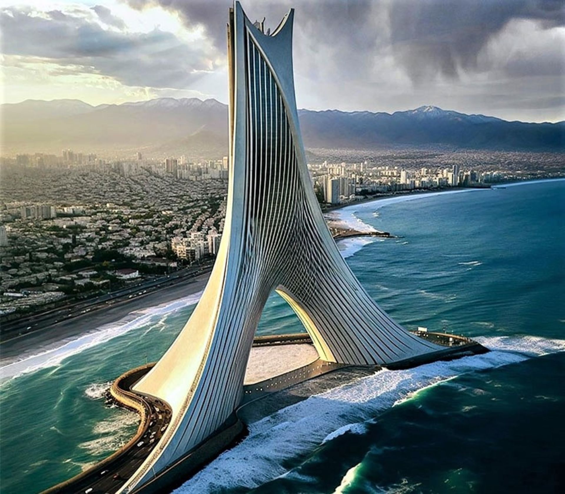 تصویرسازی برج آزادی در کنار ساحل