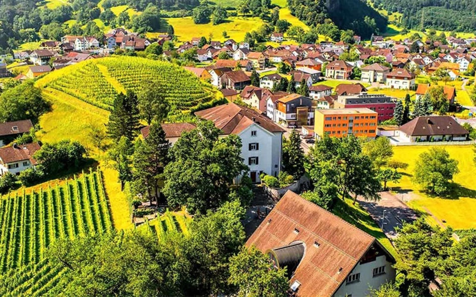 عکس هوایی از فادوتس در لیختن اشتاین، منبع عکس: worldtravelguide.net، عکاس: ناشناس