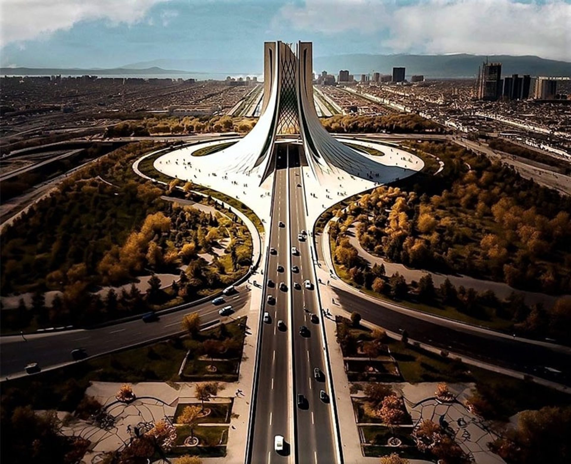 تصویرسازی برج آزادی با اتوبان های مختلف