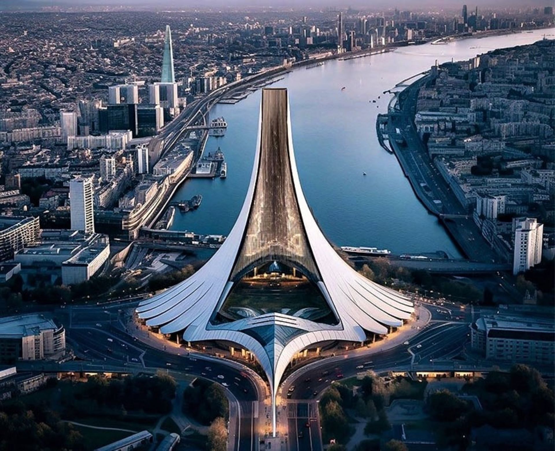 سازه ای شبیه به برج آزادی در شهری بزرگ