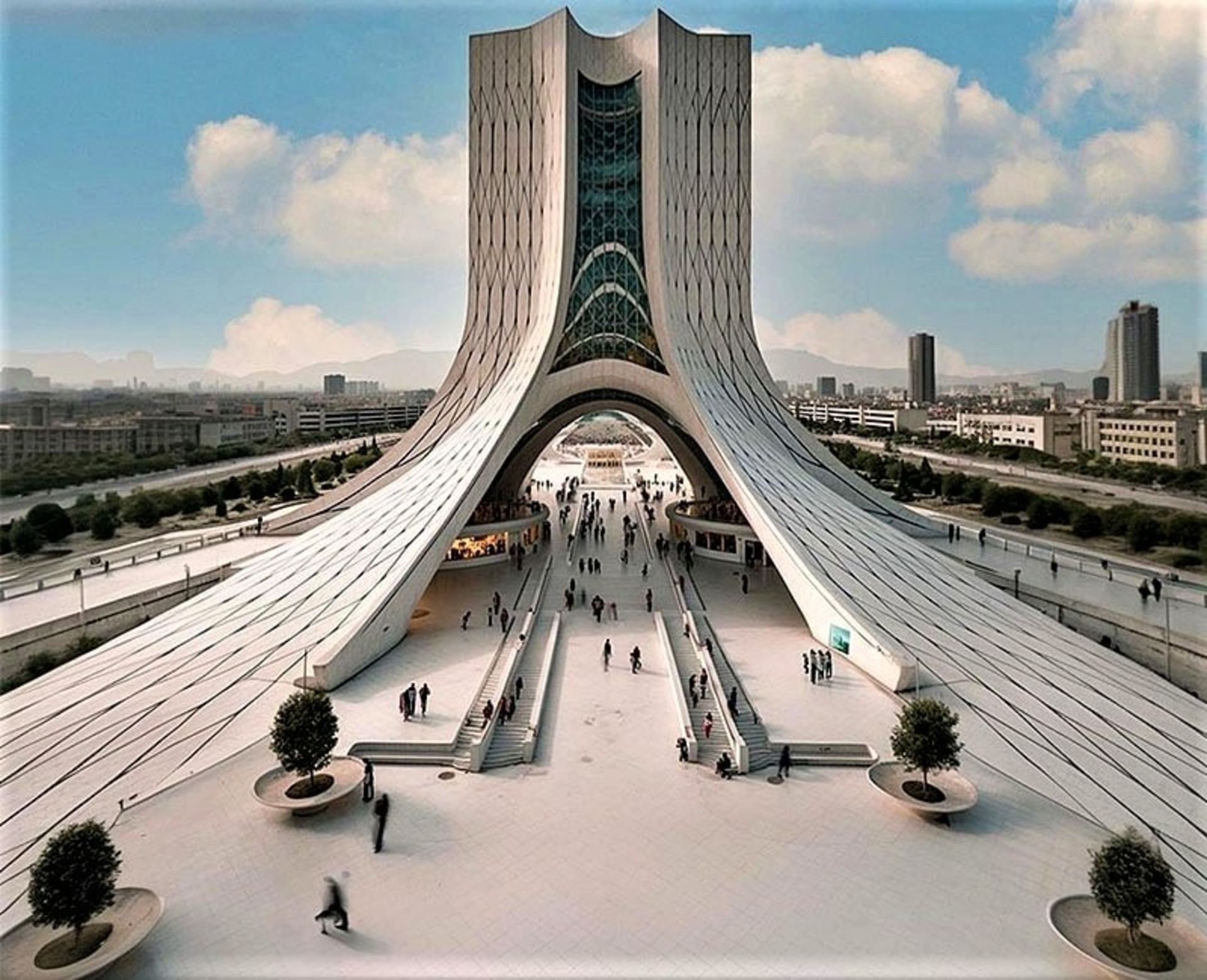 نمای برج آزادی به شکل کتابخانه