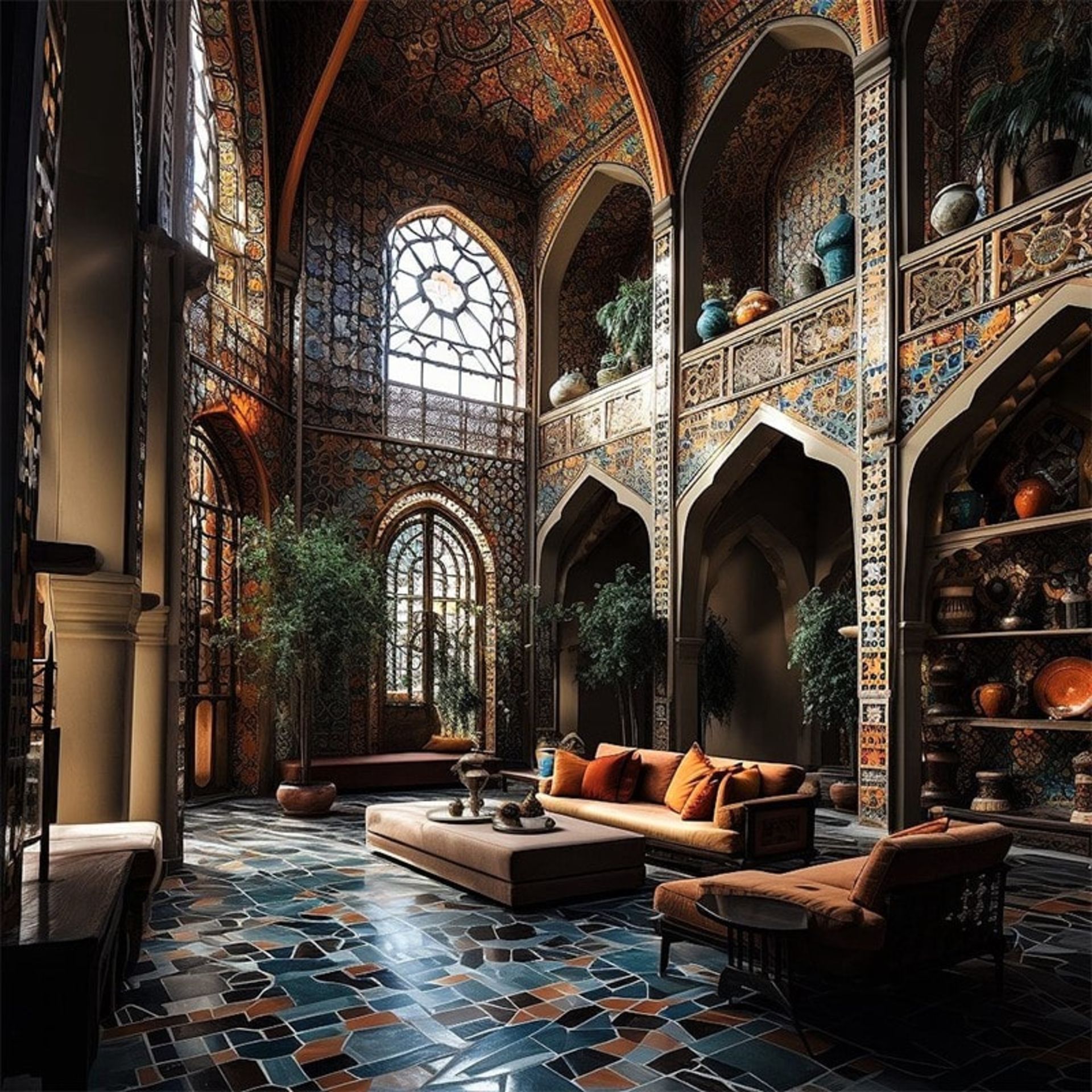 اتاق نشیمن در عمارتی مجلل 