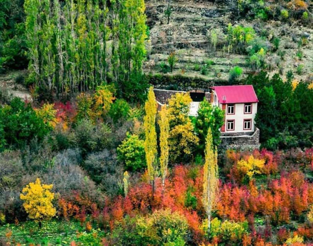 طبیعت رنگارنگ پاییزی روستای شهرستانک از نمای بالا، منبع عکس: صفحه اینستاگرام tehran__lands، عکاس نامشخص