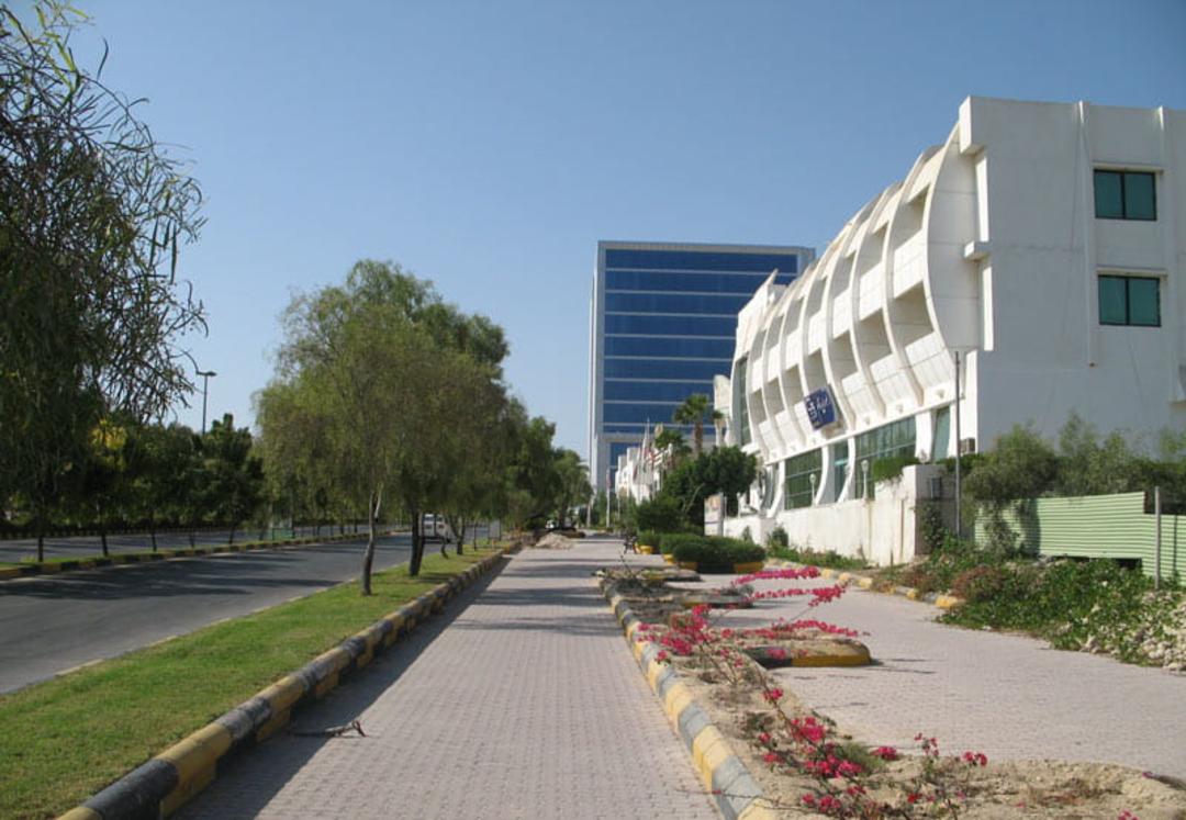 خیابان تمیز جزیره کیش با درختان سبز، منبع عکس: سایت ویکی مدیا، عکاس نامشخص