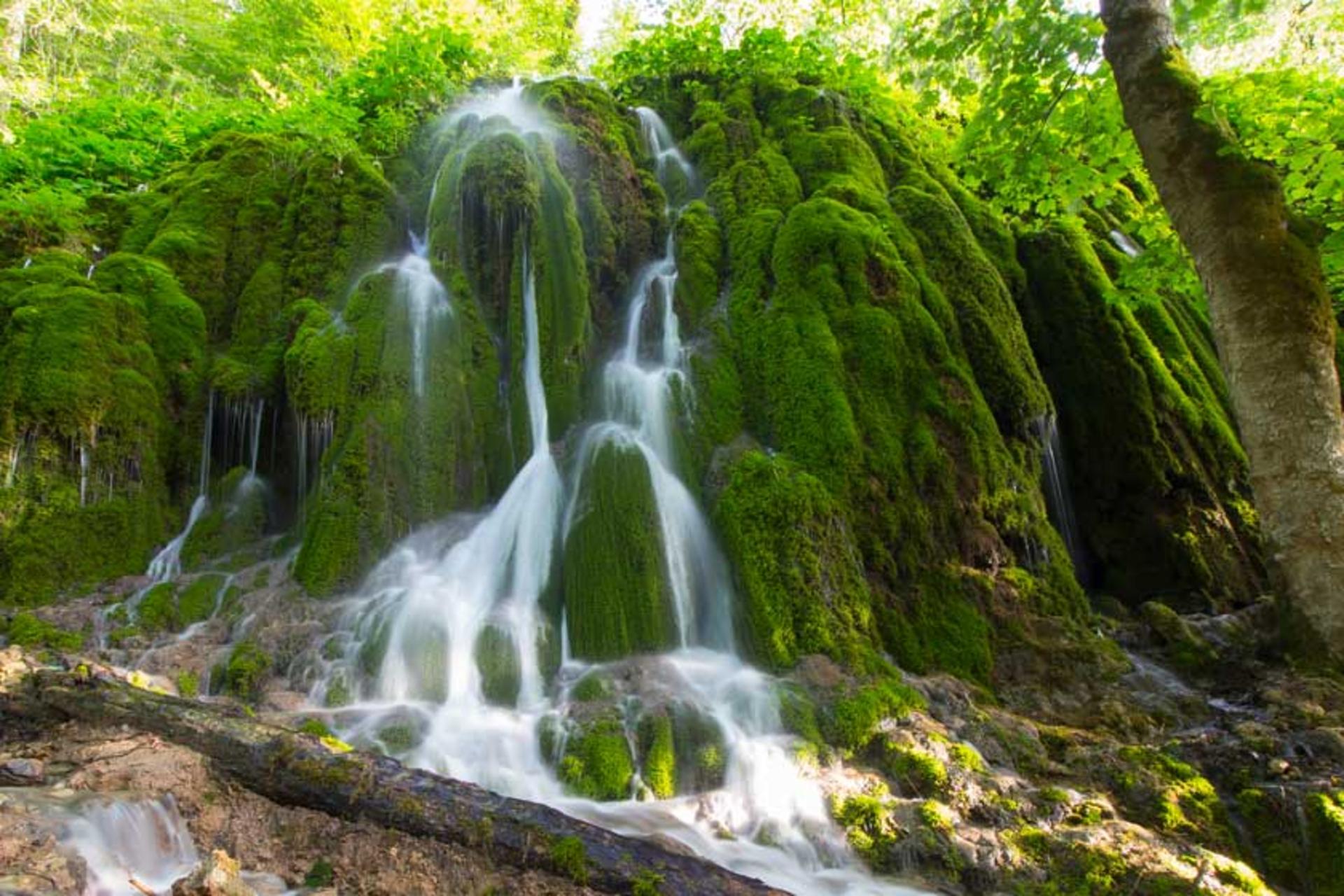 آبشار بولا روی صخره‌های خزه‌پوش