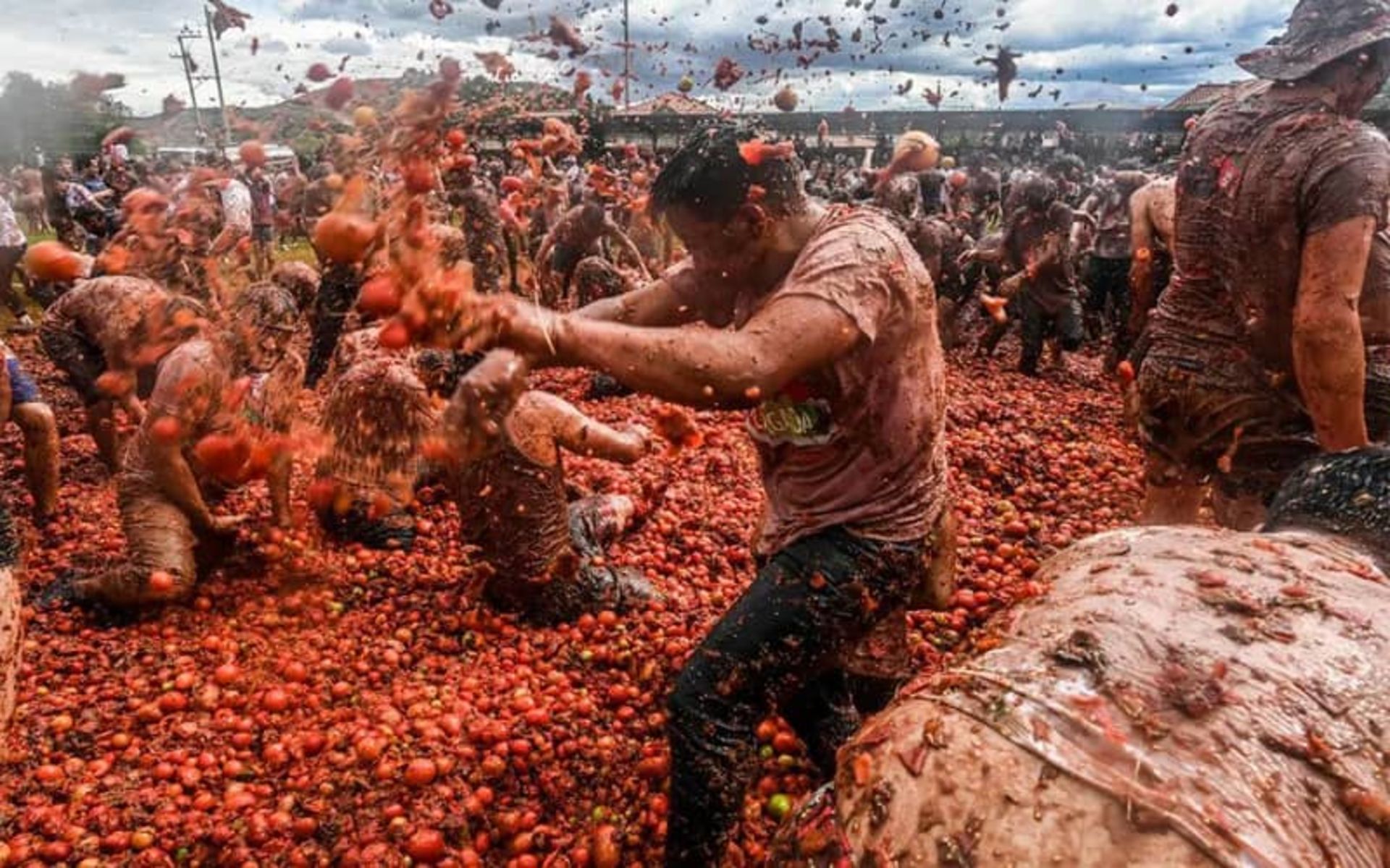 پرتاب گوجه در جشنواره گوجه‌فرنگی کلمبیا 