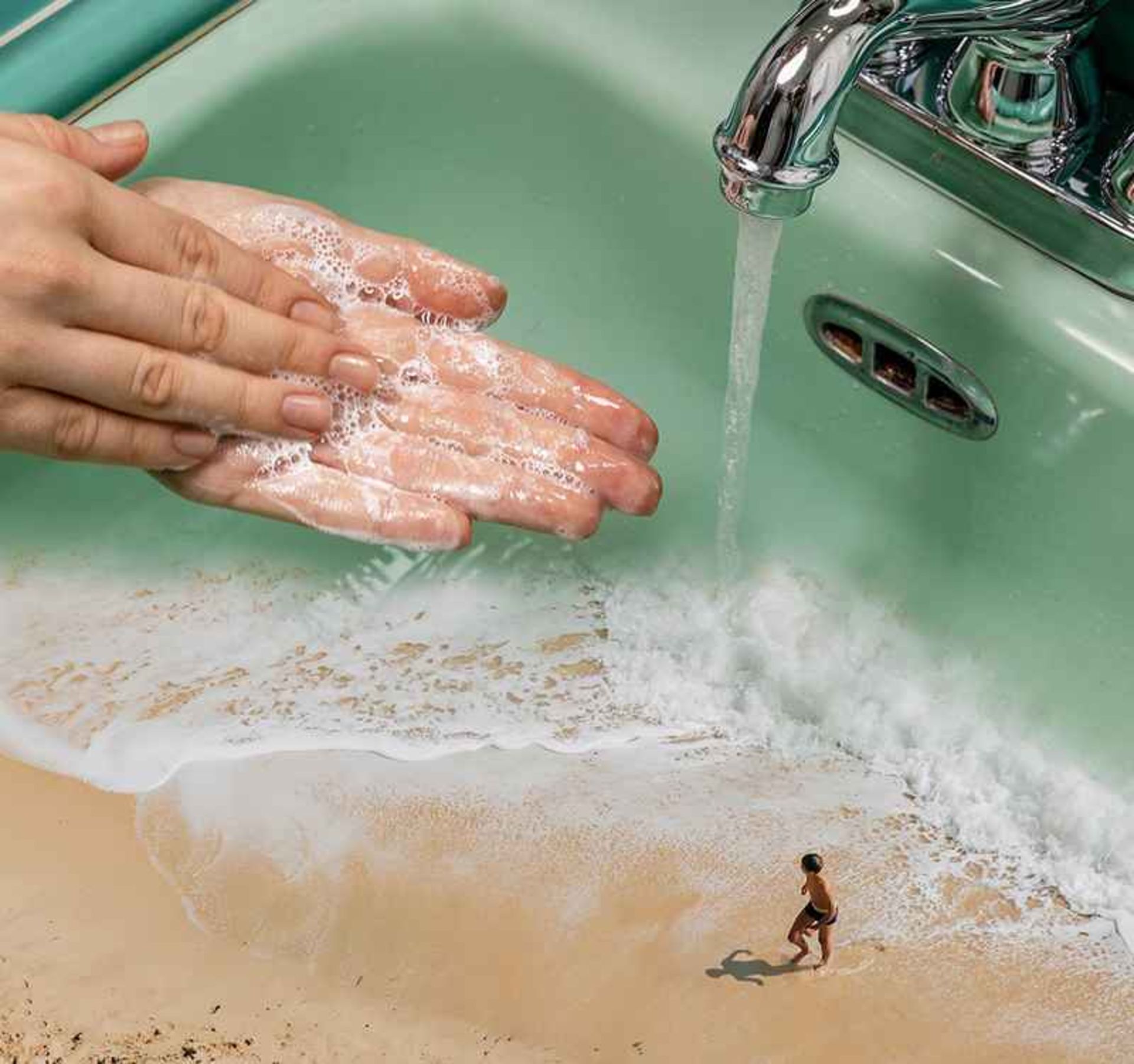 عکس تلفیقی از روشویی و ساحل