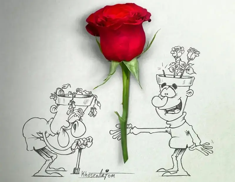 کاریکاتور دو انسان با سرهای گلدانی