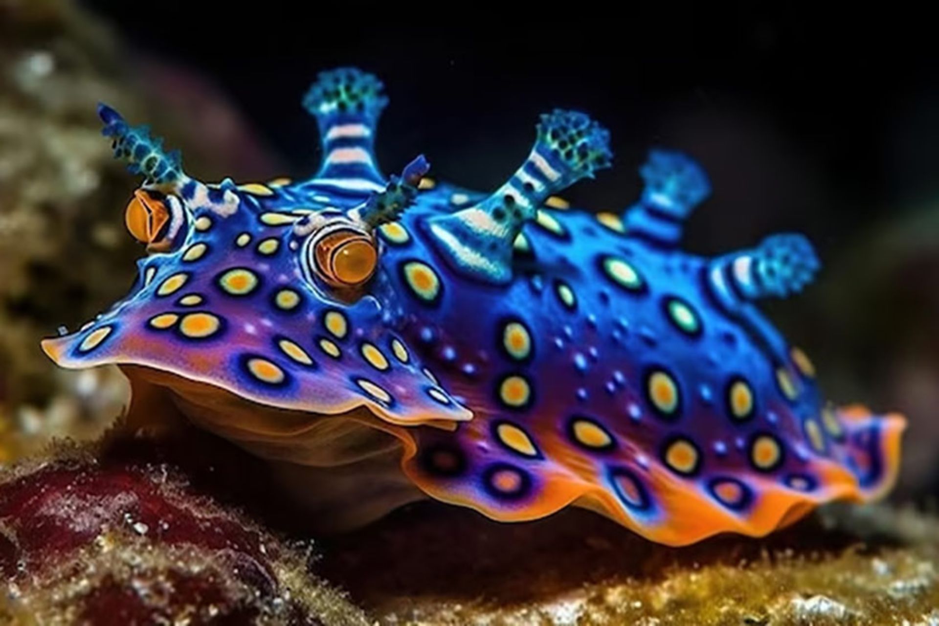 حلزون دریایی زرد آبی (blue and yellow sea slug)