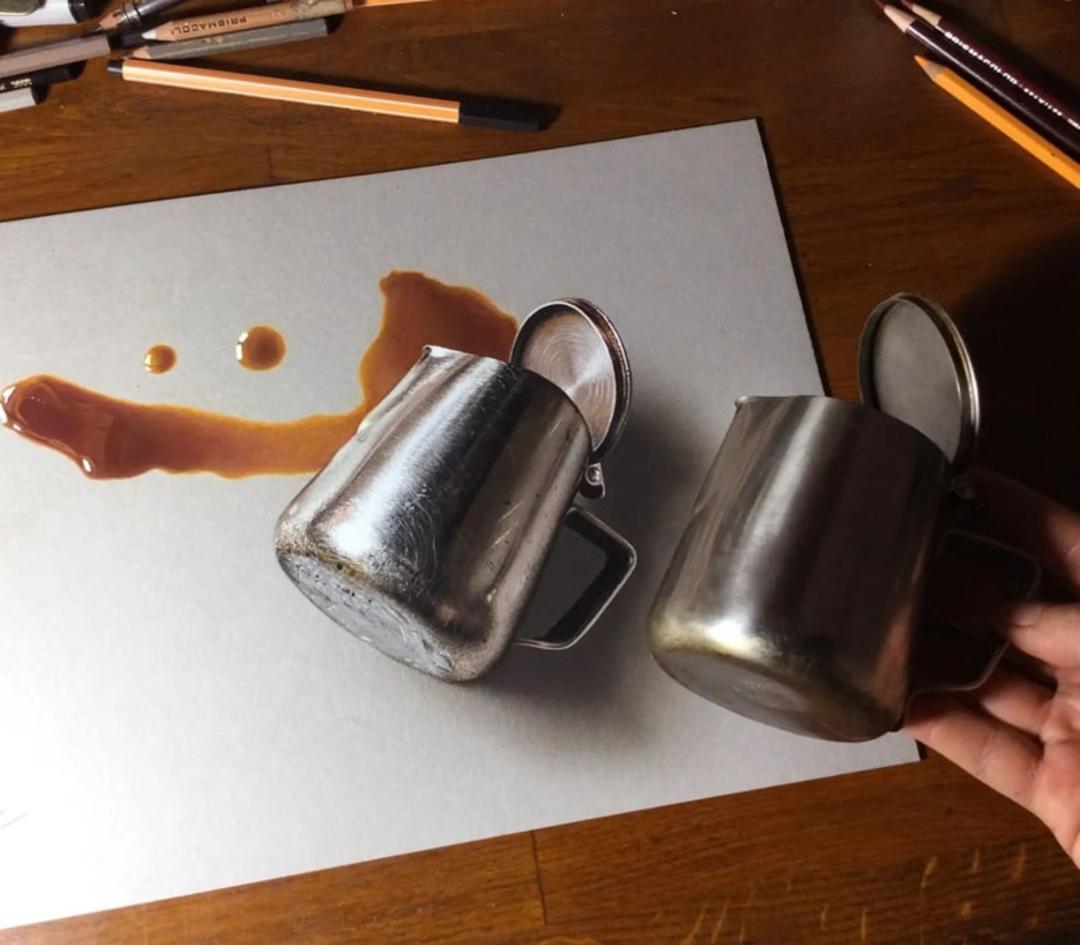 نقاشی سه بعدی قوری استیل